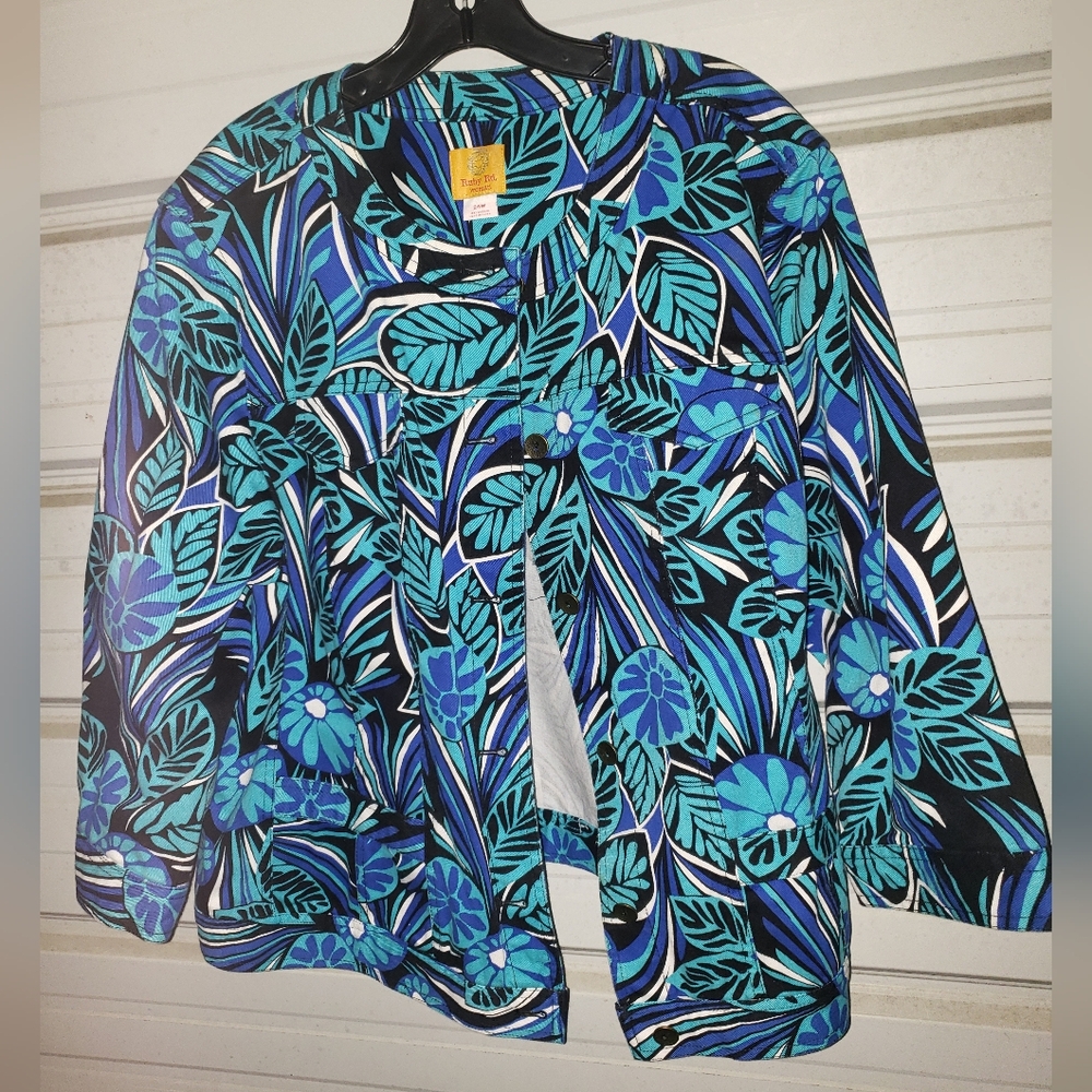 Plus Size 22 24 Ruby Rd Woman Blue Vibrant Floral Jacket Cotton